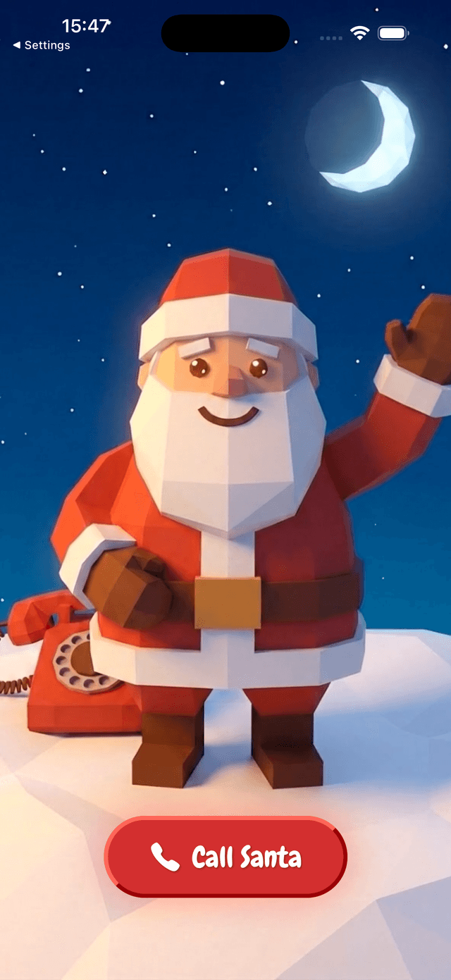 Call Santa Now app home screen showing Santa ready to receive calls